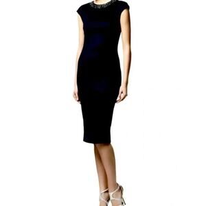 Ted Baker Elenna Bead Embellished Midi Black Cap Sleeve Dress Party Size 8